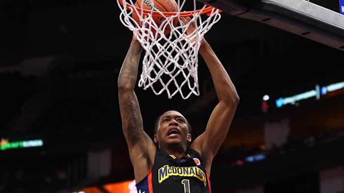 Guard Ronald Holland goes for a dunk in the McDonald's All-Star game last March.
